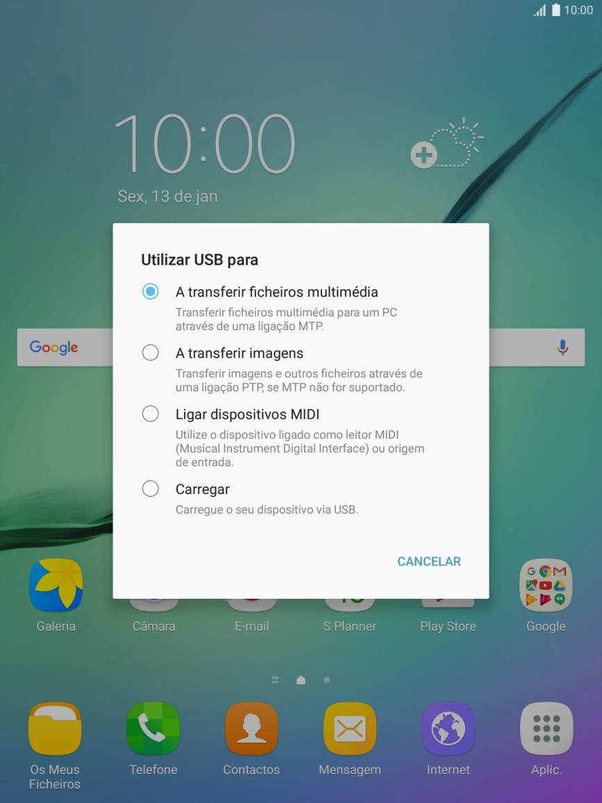 Prima A transferir ficheiros multimédia.