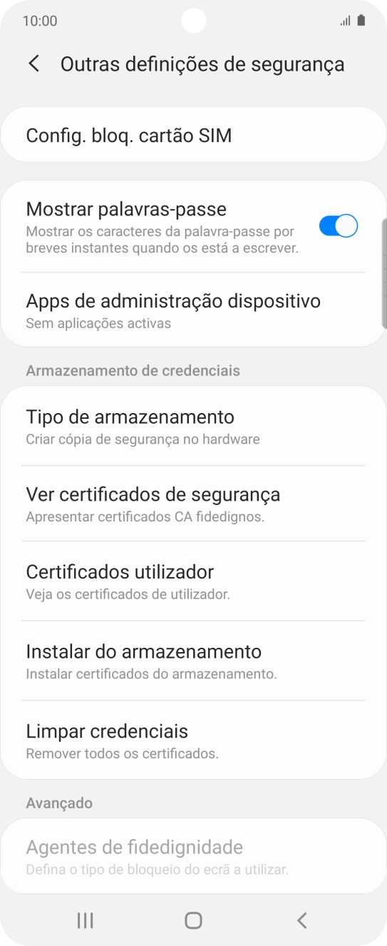 Prima Config. bloq. cartão SIM.