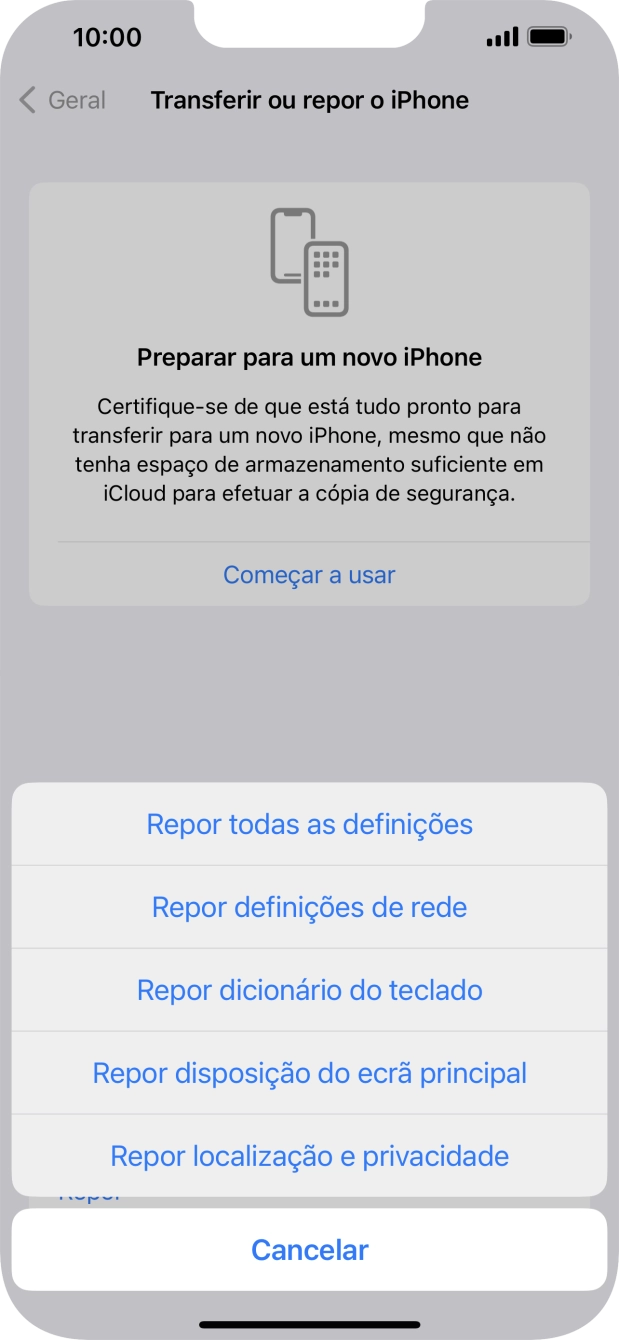 Prima Repor todas as definições.