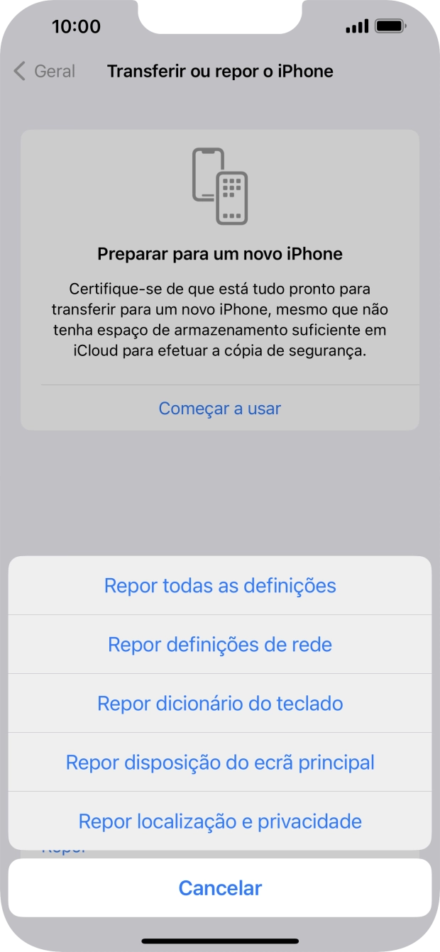 Prima Repor todas as definições.