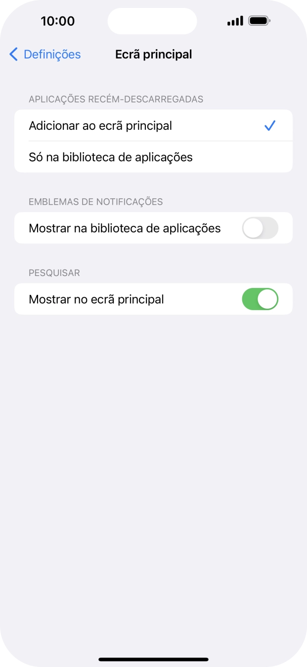 Para adicionar apps recém descarregadas ao ecrã inicial e à biblioteca de apps, deve premir Adicionar ao ecrã principal.