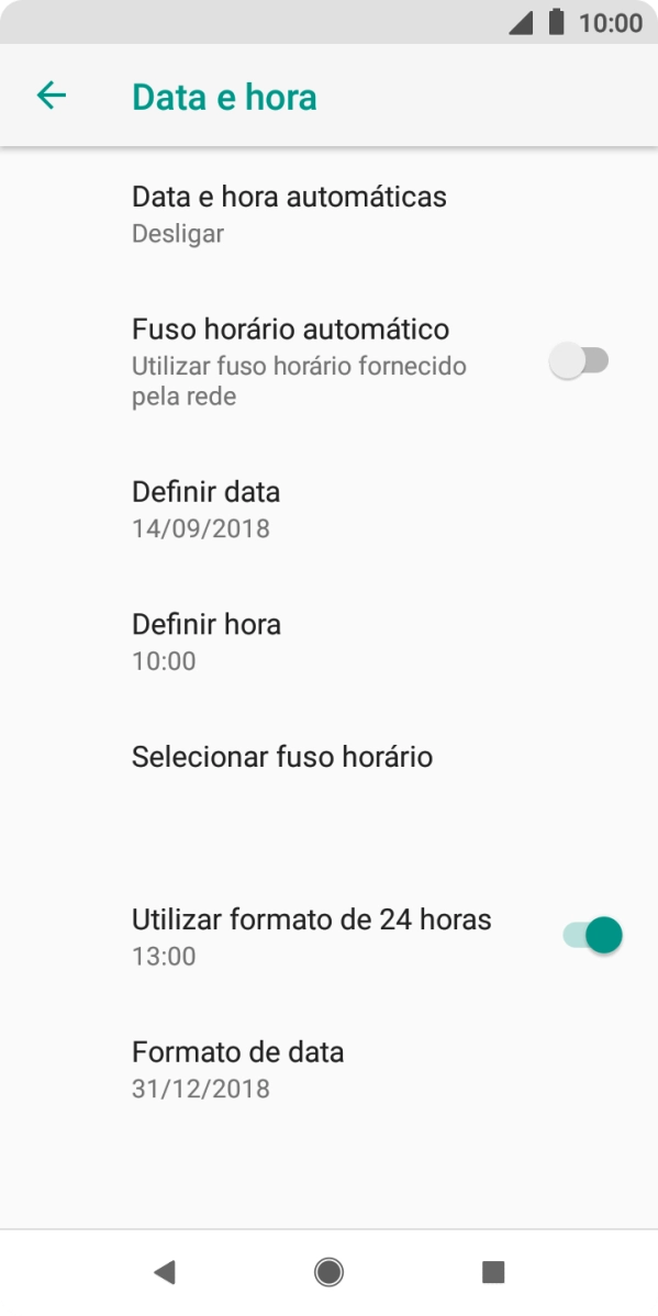 Prima Data e hora automáticas.