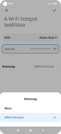 Válaszd a WPA2-Personal lehetőséget, ha jelszóval szeretnéd védeni a Wi-Fi hotspotodat.