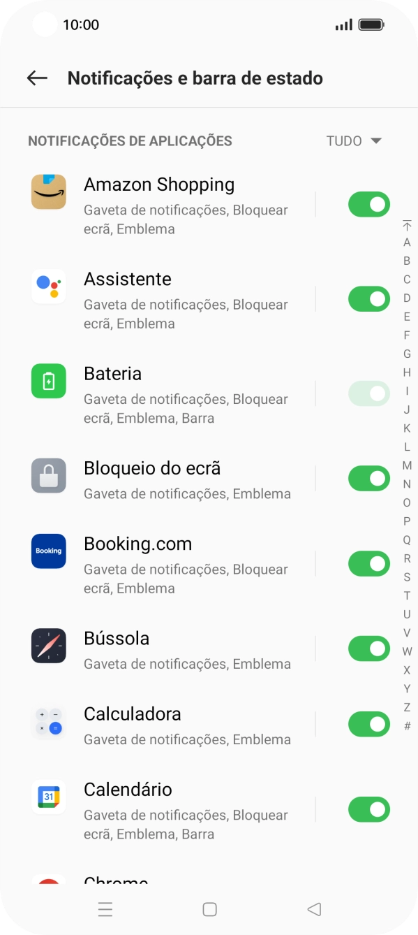 Prima o indicador junto às apps pretendidas para ativar ou desativar a função.
