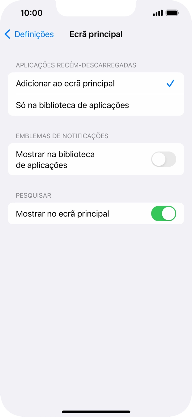Para adicionar apps recém descarregadas ao ecrã inicial e à biblioteca de apps, deve premir Adicionar ao ecrã principal.