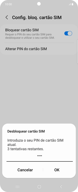 Introduza o seu código PIN e prima OK.