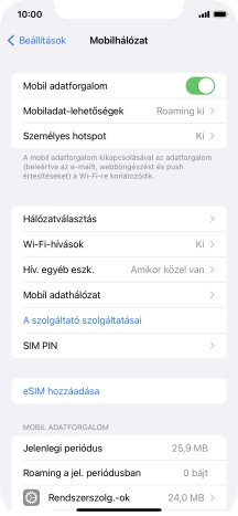 Kattints a „Mobil adatforgalom” melletti csúszkára a funkció be- vagy kikapcsolásához.