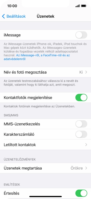 Kattints az „MMS-üzenetkezelés” melletti csúszkára a funkció bekapcsolásához.