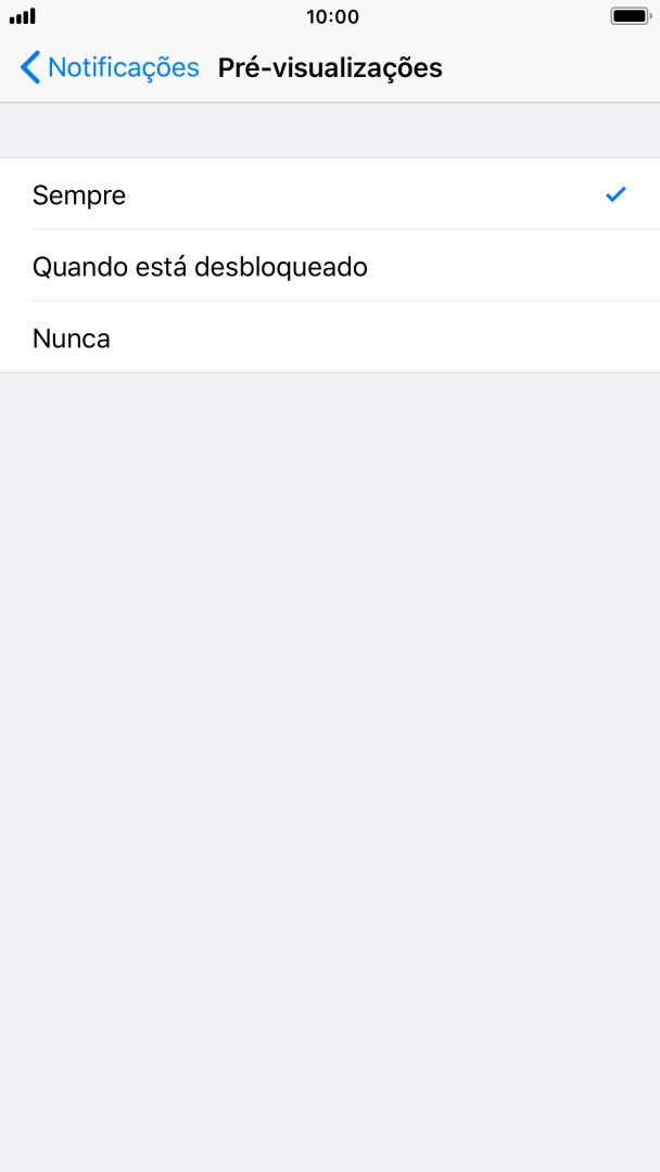 Para escolher a pré-visualização de notificações no ecrã bloqueado, prima Sempre.