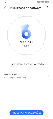 Prima PROCURAR ATUALIZAÇÕES. Se existir uma nova versão de software disponível, será agora indicado no ecrã. Siga as indicações no ecrã para atualizar o software do telefone.