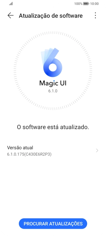 Prima PROCURAR ATUALIZAÇÕES. Se existir uma nova versão de software disponível, será agora indicado no ecrã. Siga as indicações no ecrã para atualizar o software do telefone.