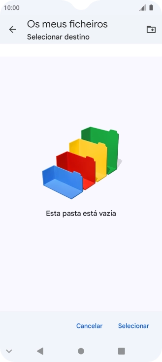 Se quiser criar uma nova pasta, prima o ícone de nova pasta e siga as indicações no ecrã para criar uma nova pasta.