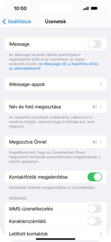 Kattints az „MMS-üzenetkezelés” melletti csúszkára a funkció bekapcsolásához.