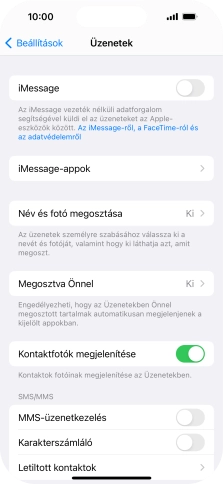 Kattints az „MMS-üzenetkezelés” melletti csúszkára a funkció bekapcsolásához.