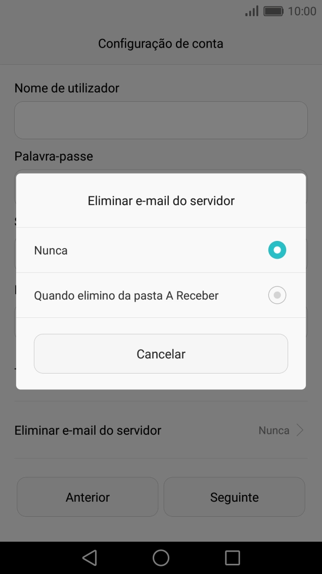 Prima Nunca para manter os e-mails no servidor quando estes são apagados no telefone.