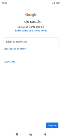 Se não tiver uma conta Google, prima Criar conta e siga as indicações no ecrã para criar uma conta.