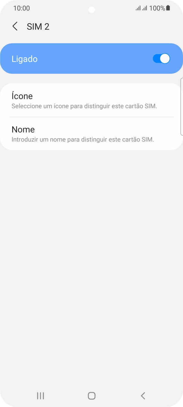 Prima o indicador para ativar ou desativar a utilização do cartão SIM.