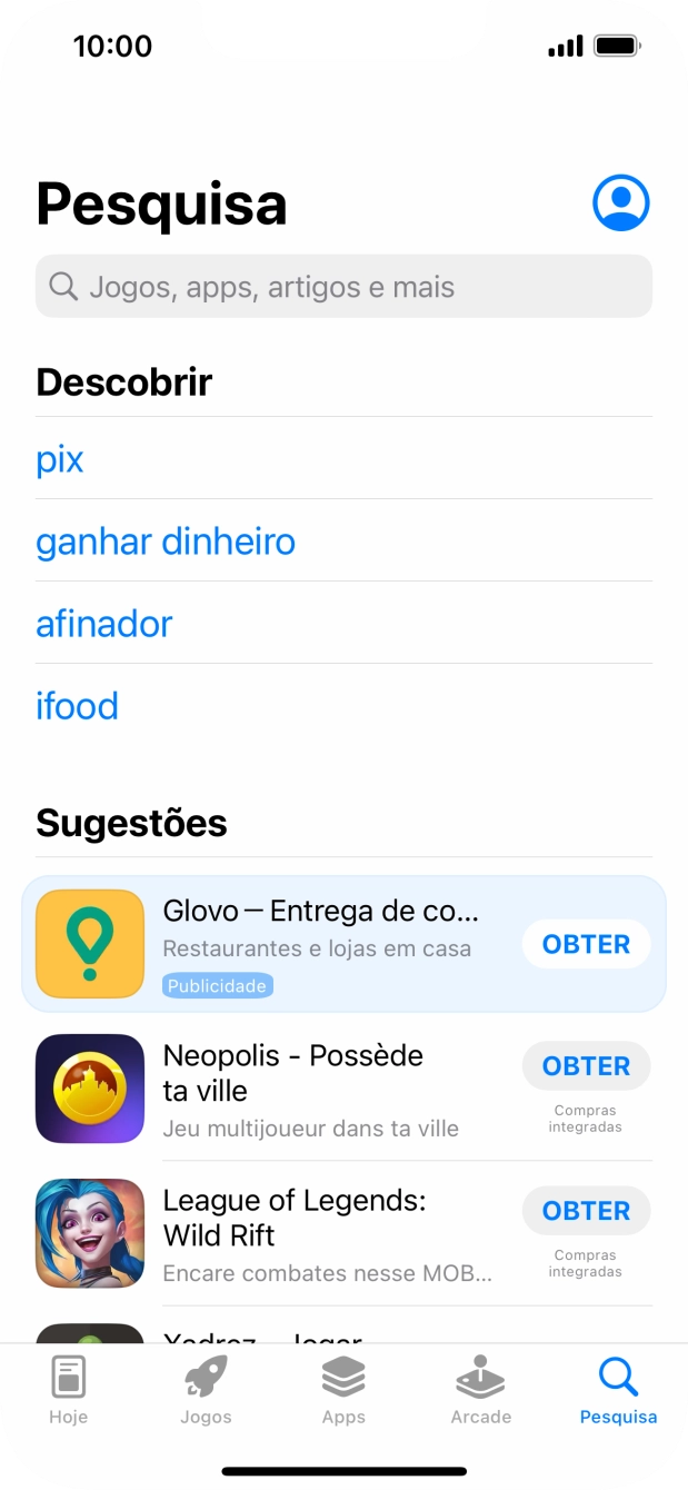 Prima o campo de pesquisa e introduza o nome ou categoria da app pretendida.