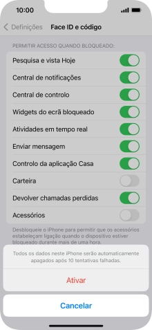 Se ativar a função, prima Ativar.