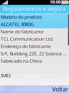 O código IMEI é mostrado no ecrã.