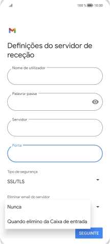Prima Nunca para manter os e-mails no servidor quando estes são apagados no telefone.