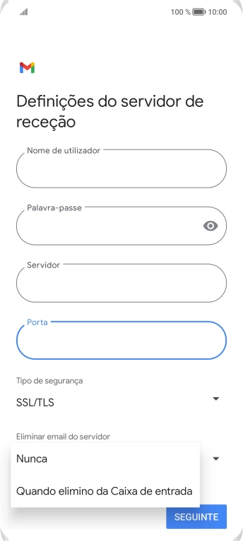 Prima Nunca para manter os e-mails no servidor quando estes são apagados no telefone.