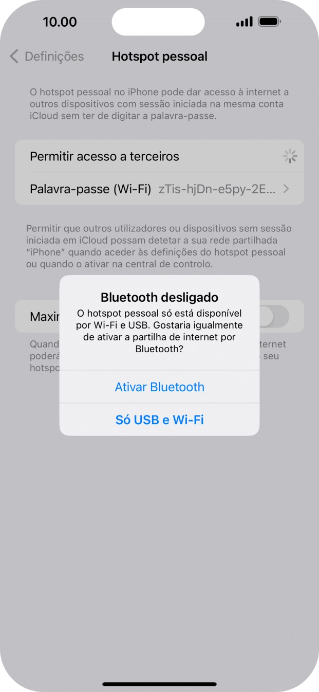 Se o Wi-Fi estiver ativado, prima Só USB e Wi-Fi .