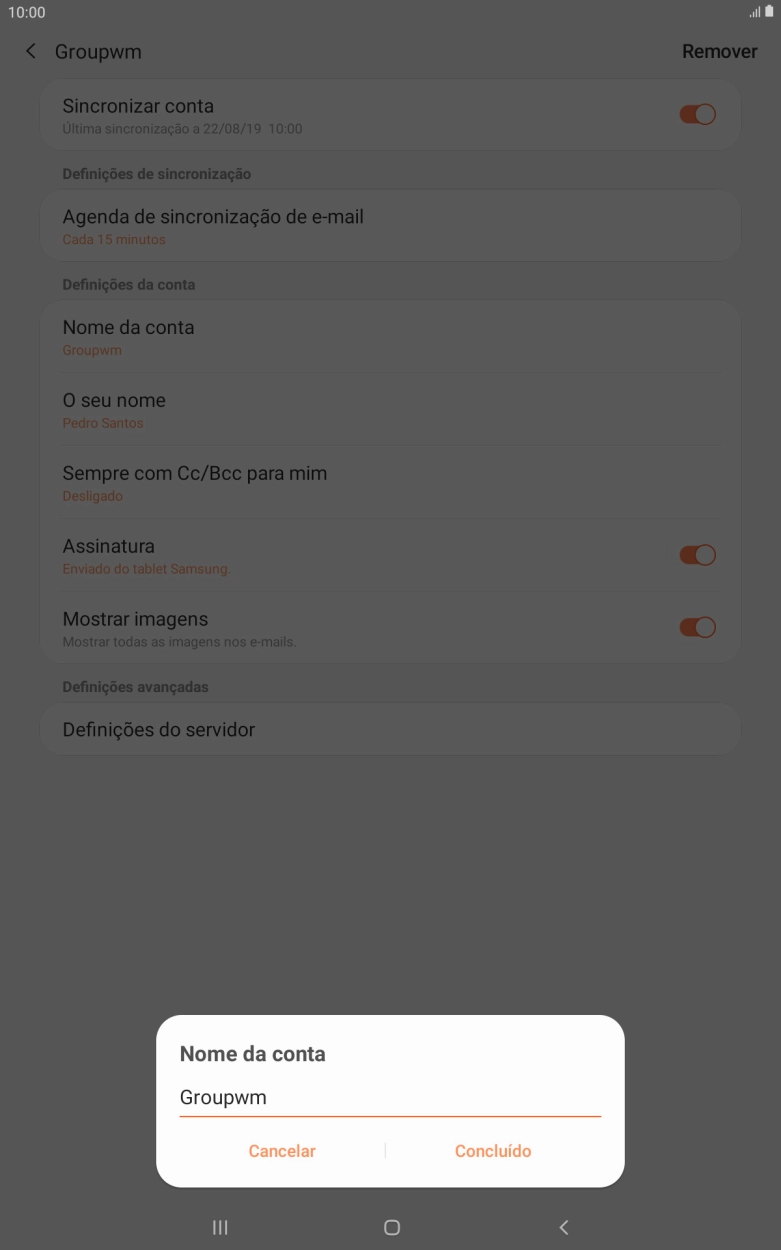 Introduza o nome pretendido da conta de e-mail Concluído.