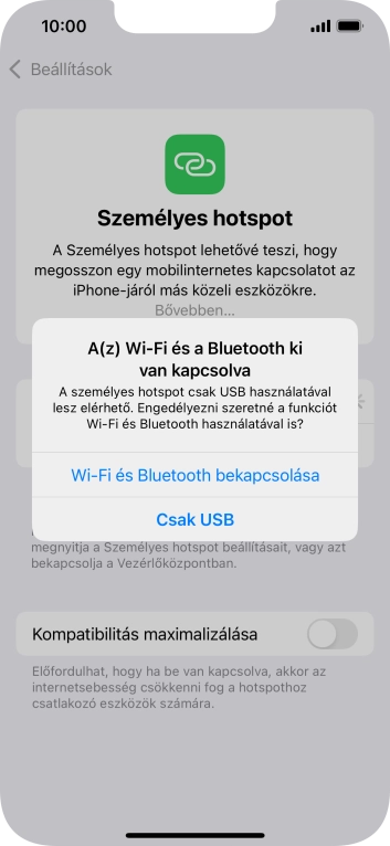 Amennyiben ki van kapcsolva a Wi-Fi, válaszd a Wi-Fi és Bluetooth bekapcsolása lehetőséget.