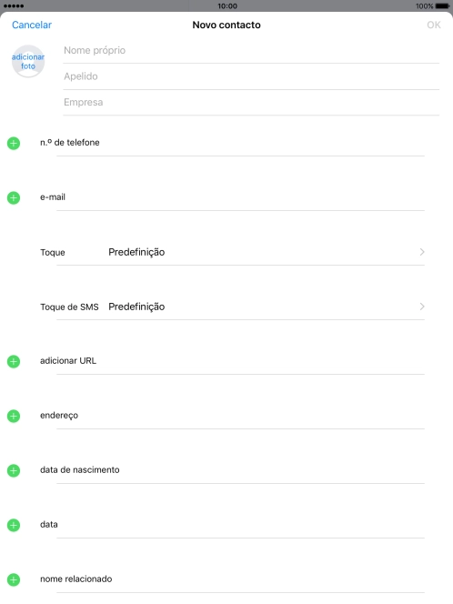 Prima Nome próprio e introduza o nome próprio.