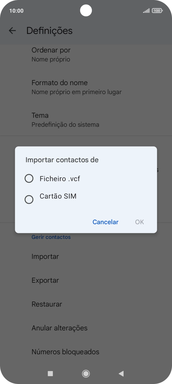 Prima o nome do cartão SIM.