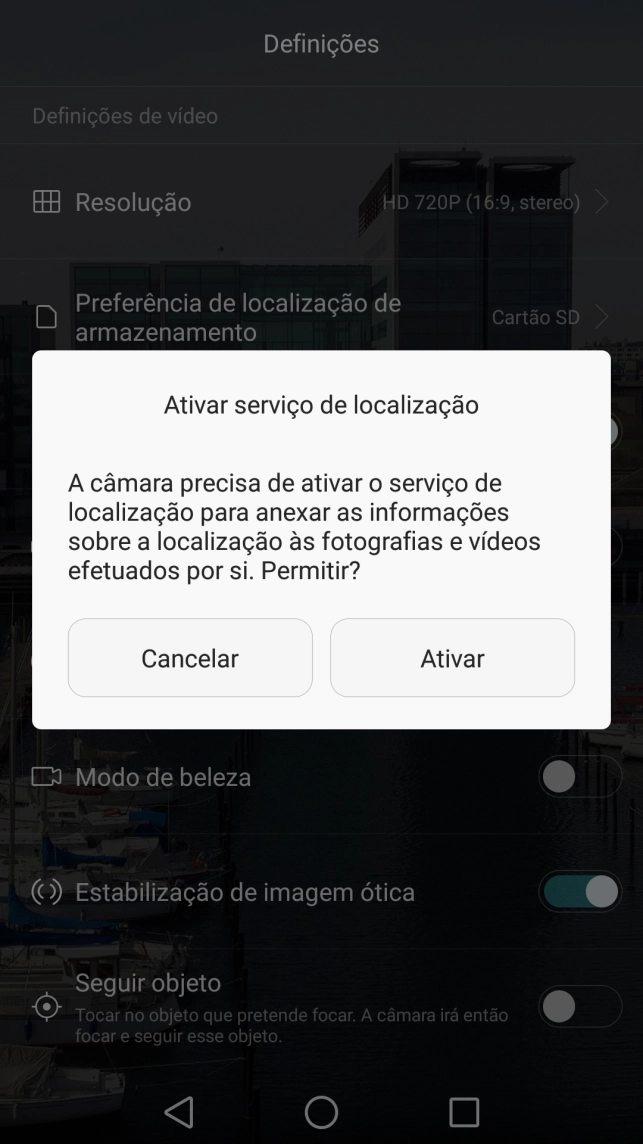 Se ativar a georreferência, prima Ativar.