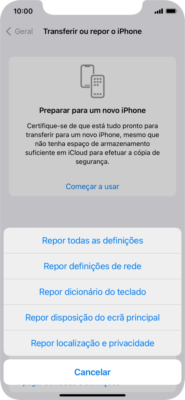 Prima Repor todas as definições.