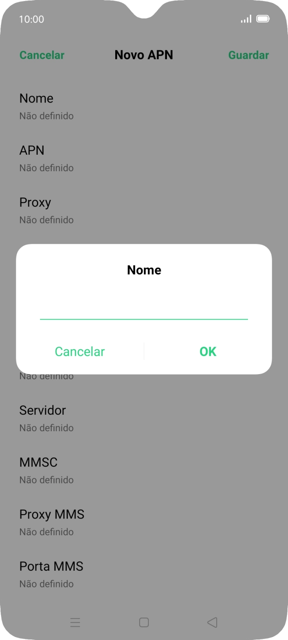 Introduza Vodafone Internet e prima OK.