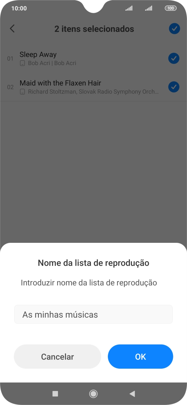 Introduza o nome pretendido para a lista de reprodução e prima OK.
