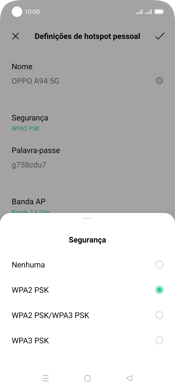 Prima WPA3 PSK para proteger o hotspot Wi-Fi com uma password.