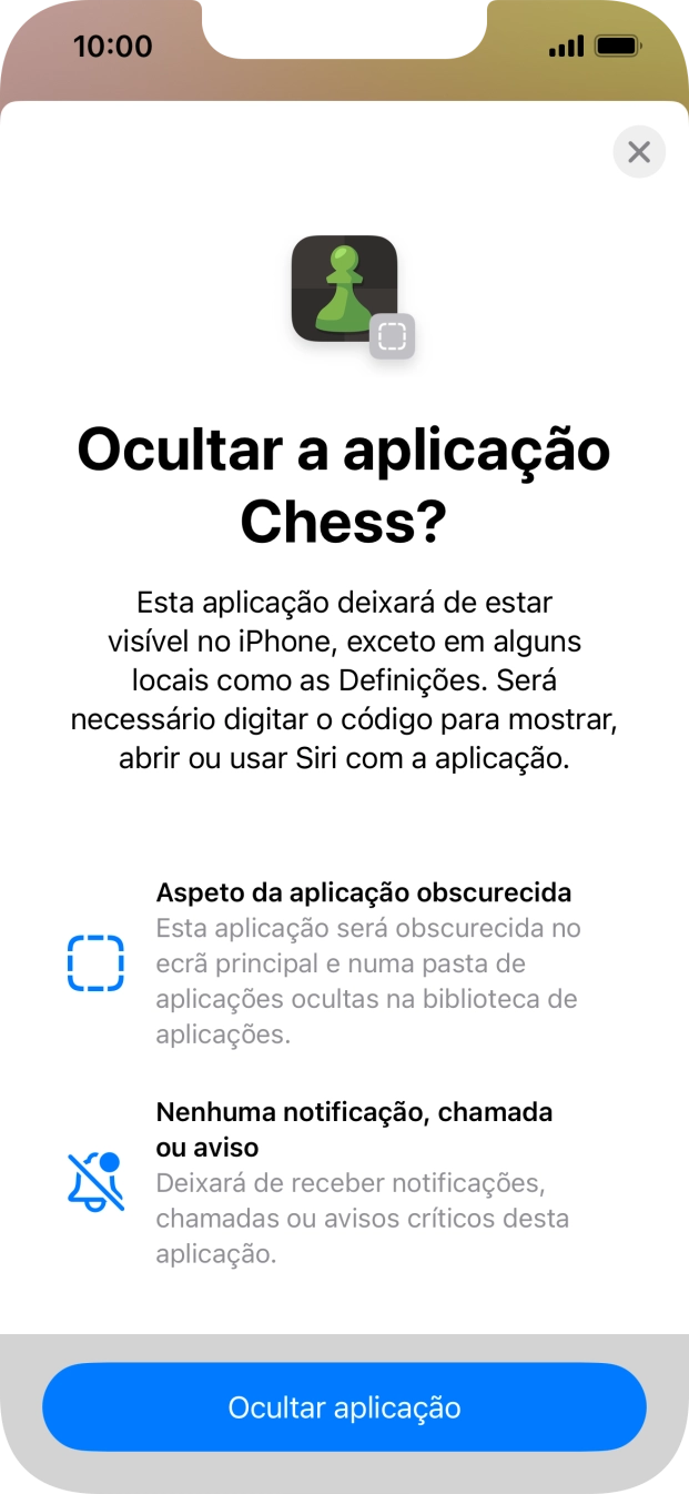 Prima Ocultar aplicação.