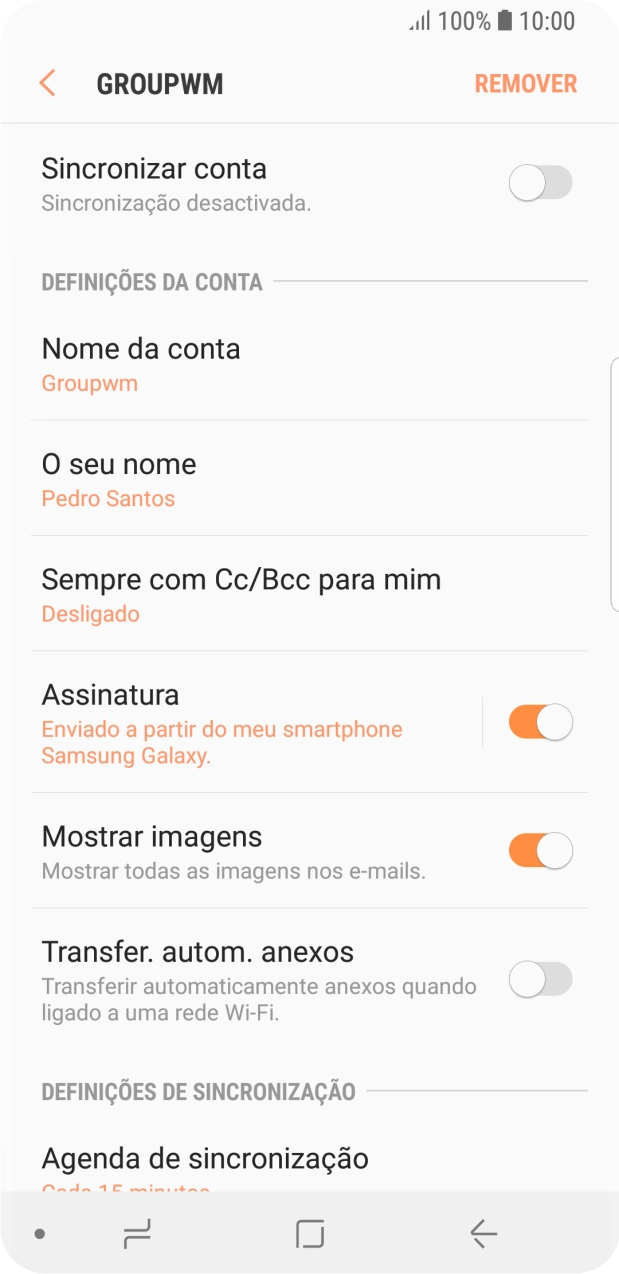 Prima Nome da conta.
