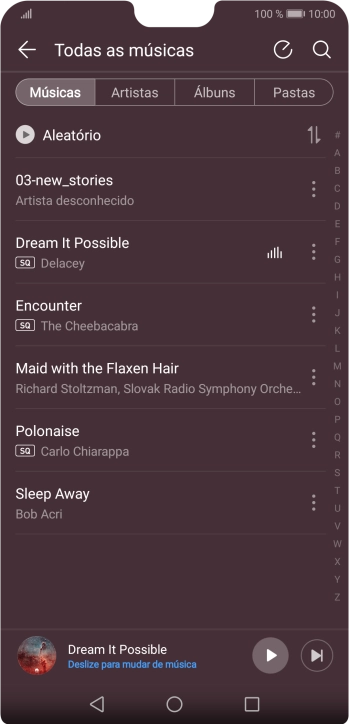 Prima o ficheiro de música pretendido.