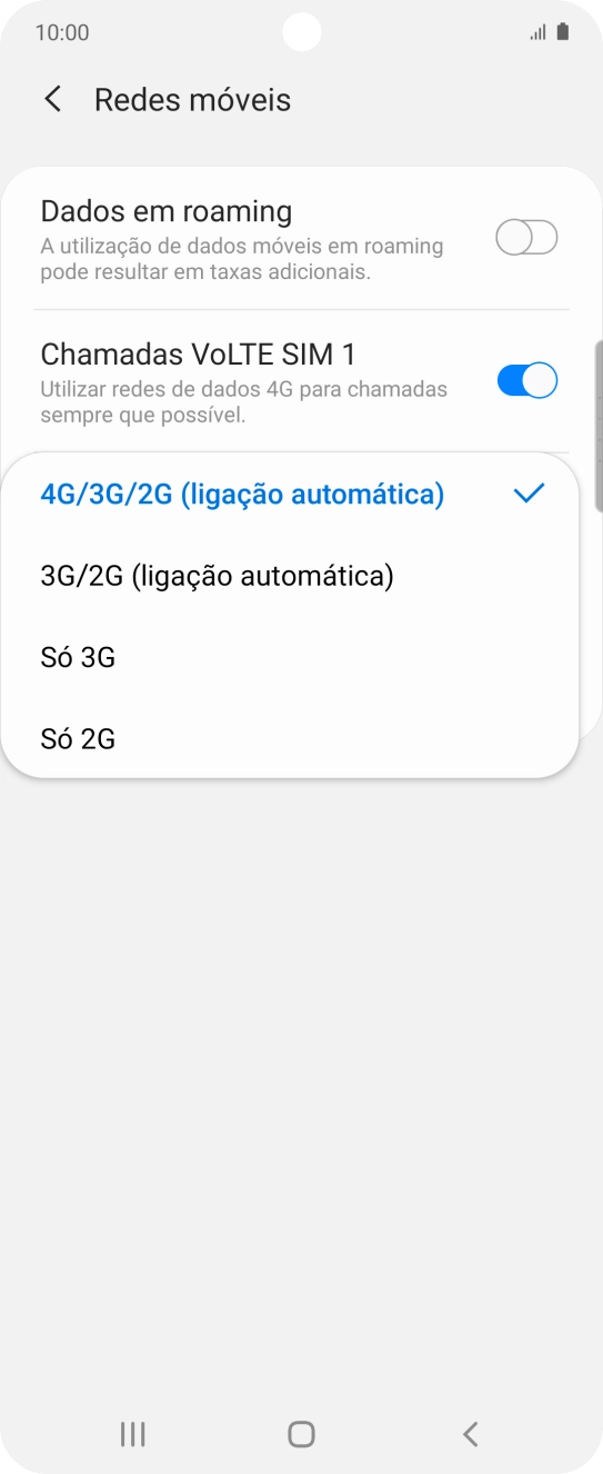 Prima o tipo de rede pretendido.