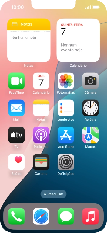 Deslize o dedo para a direita no ecrã para abrir o menu de widgets.