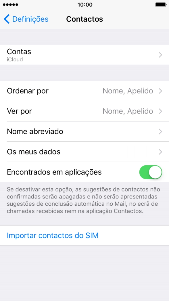 Prima Importar contactos do SIM.