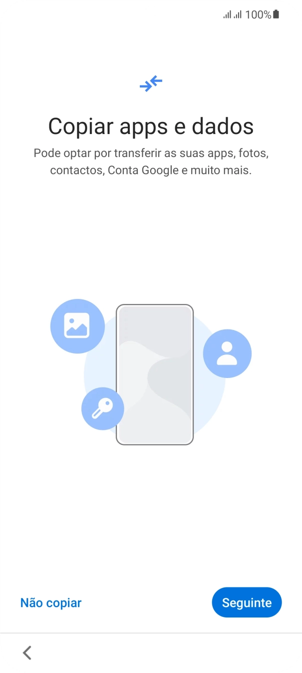 É possível transferir conteúdo de outro telefone quando o telefone for ativado antes da primeira utilização e quando o telefone tiver sido reiniciado. Quando esta imagem for mostrada no ecrã, o telefone está pronto para transferir conteúdo de outro telefone.