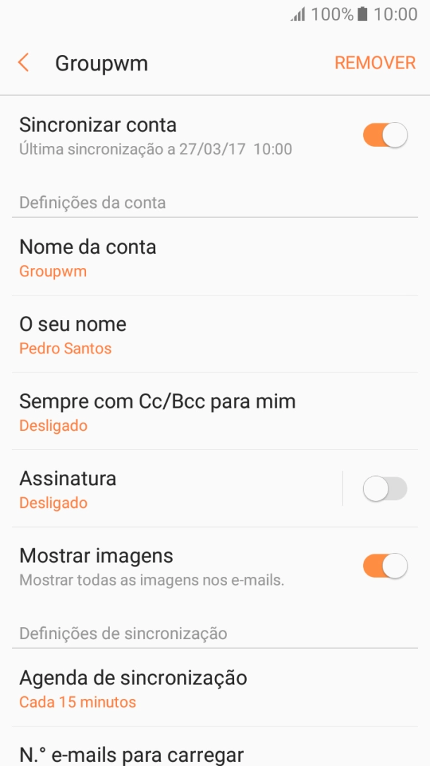 Prima Nome da conta.