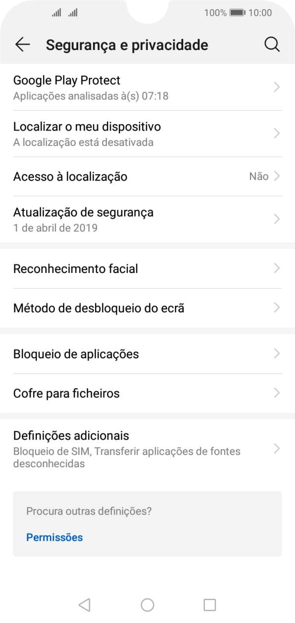Prima Método de desbloqueio do ecrã.
