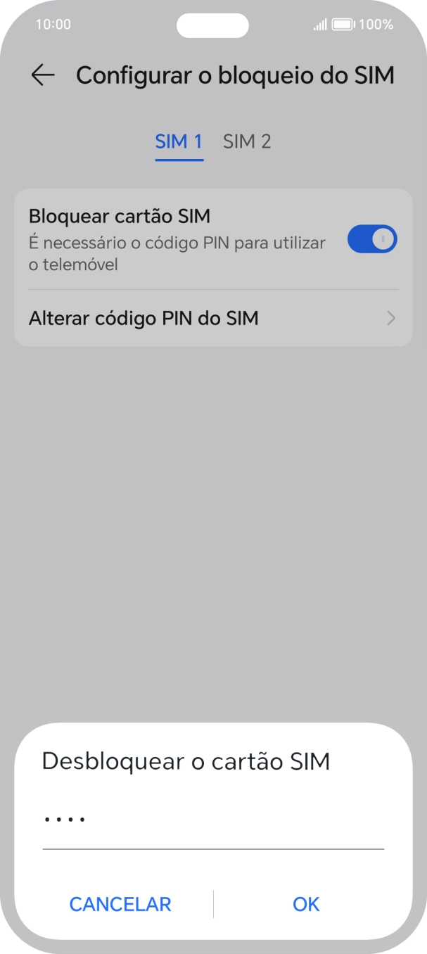 Introduza o seu código PIN e prima OK.