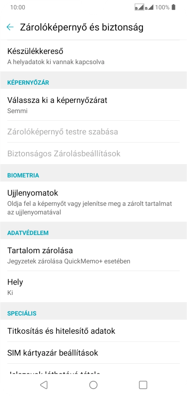 Válaszd az Ujjlenyomatok lehetőséget.
