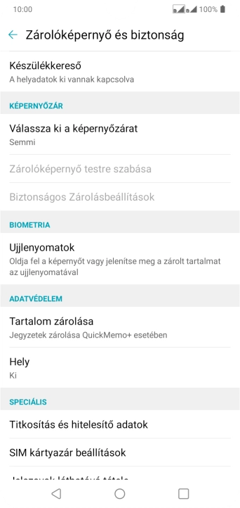 Válaszd az Ujjlenyomatok lehetőséget.