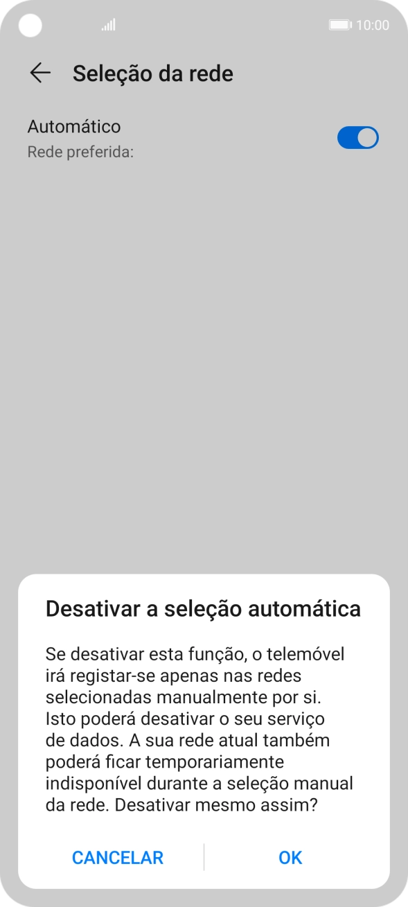 Prima OK e aguarde enquanto o telefone procura as redes.