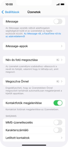Kattints az „iMessage” melletti csúszkára a funkció bekapcsolásához.